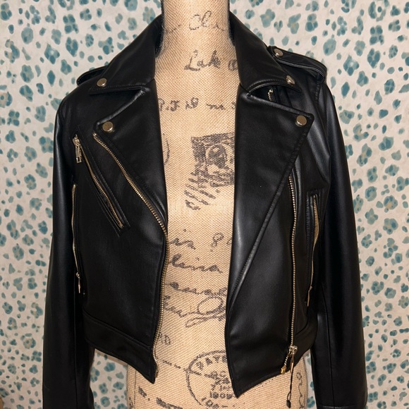 Zara Faux leather biker Jacket in black - Picture 4 of 5